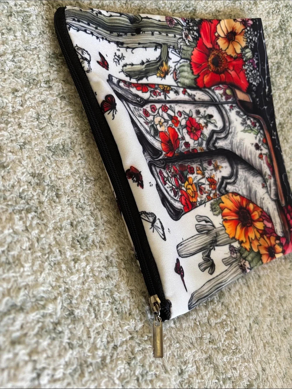 Western Santa Fe Floral Cactus Cowboy Boot Cosmetic Travel Bag Zipper Pouch NWT